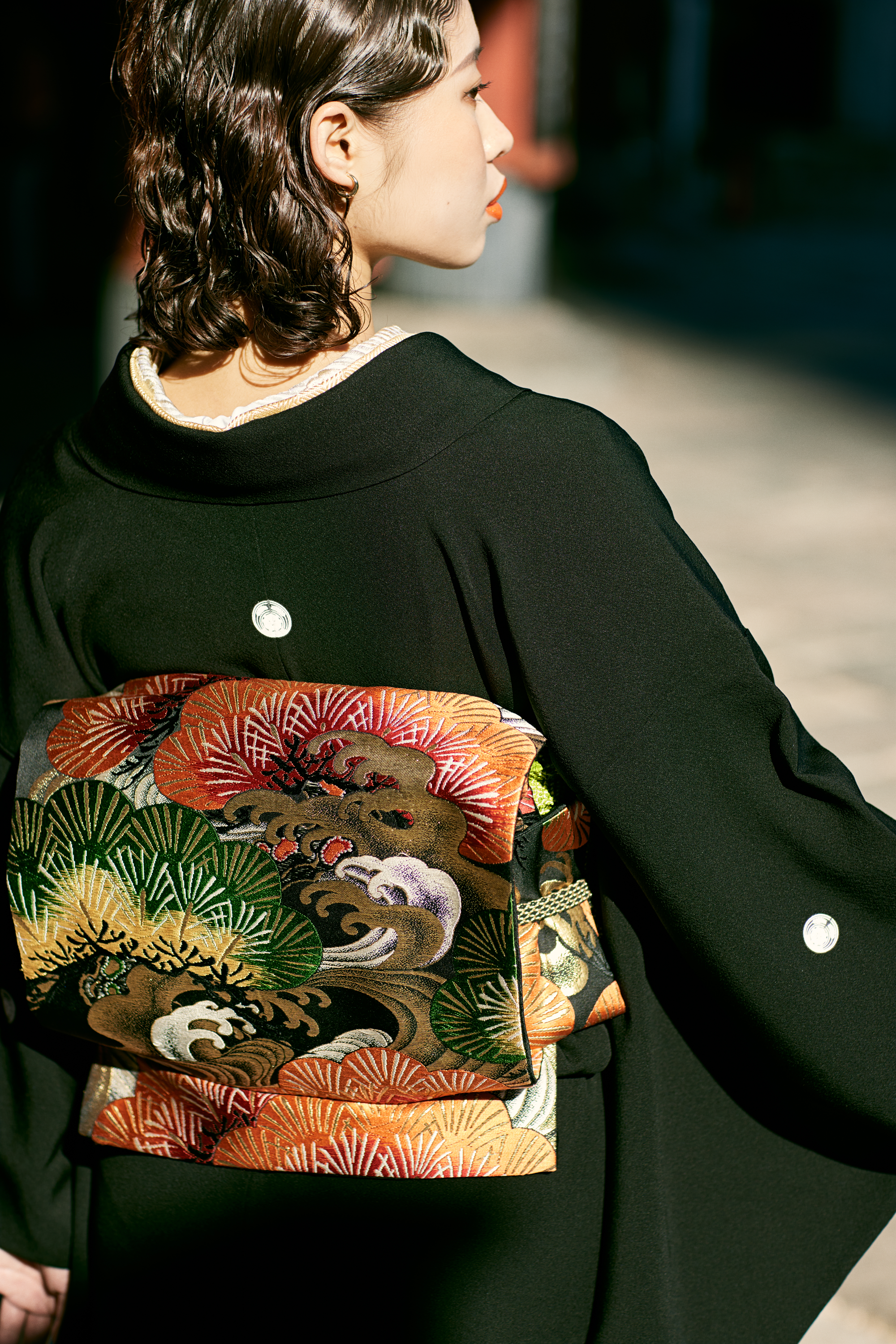 袋帯｜流水松 黒｜西陣織｜正絹｜アンティーク復刻柄｜お仕立て