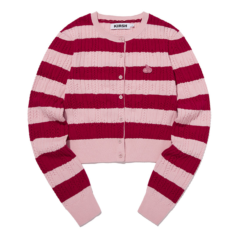 スモールチェリーケーブルクロップニットカーディガン【ピンク】
