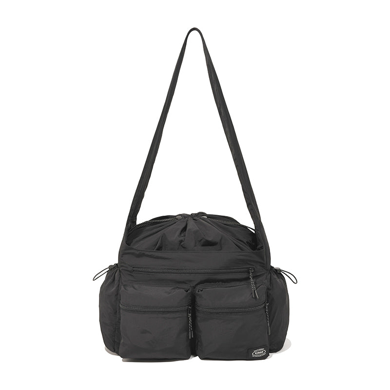 ポケットドローストリングクロスバッグ【ブラック】