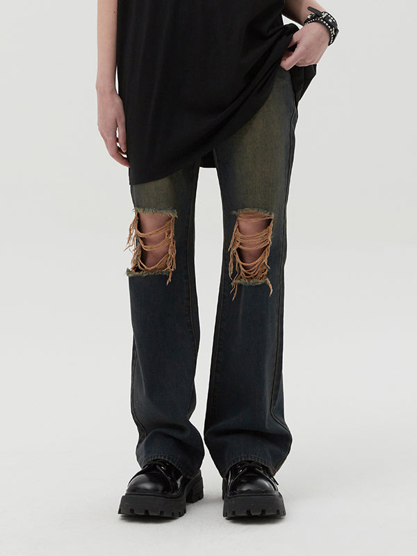 ダメージフレアデニムパンツ【ネイビー】