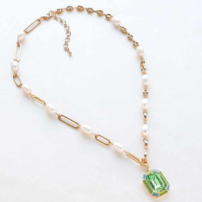 レシピNo.KR1192 石座チャームエポ付レクタングルと淡水パールの2way