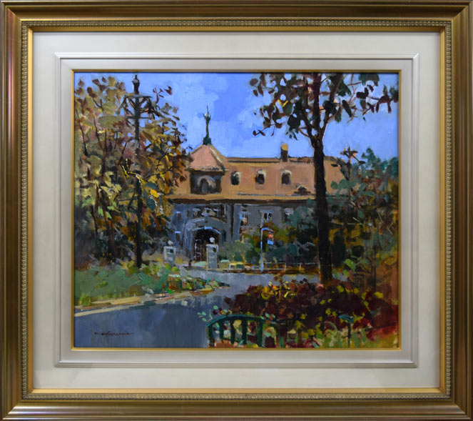 越澤満「秋の札幌資料館」油絵・F10号 絵画買取・販売の小竹美術