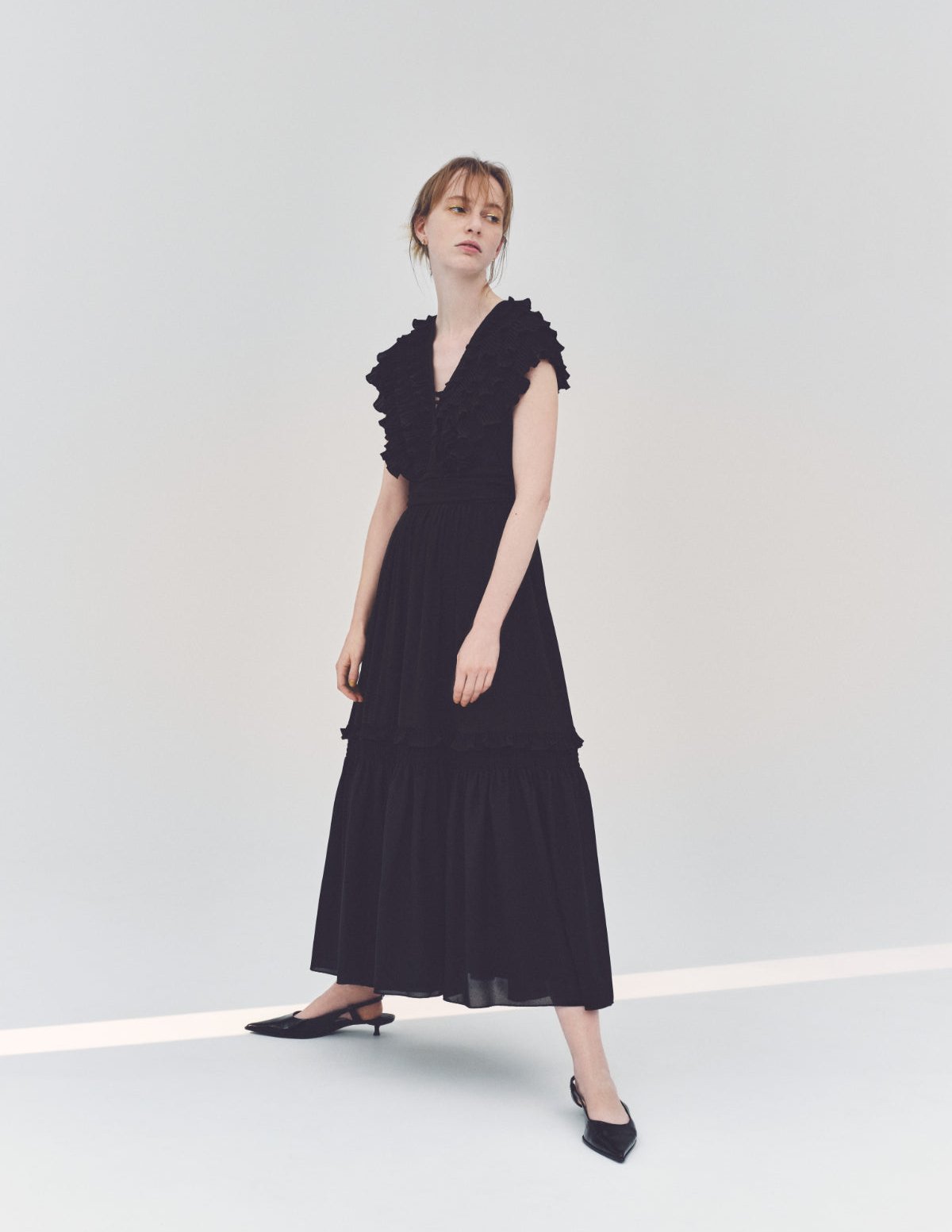 Pleats collar Chiffon Dress – L'AUBE BLANC