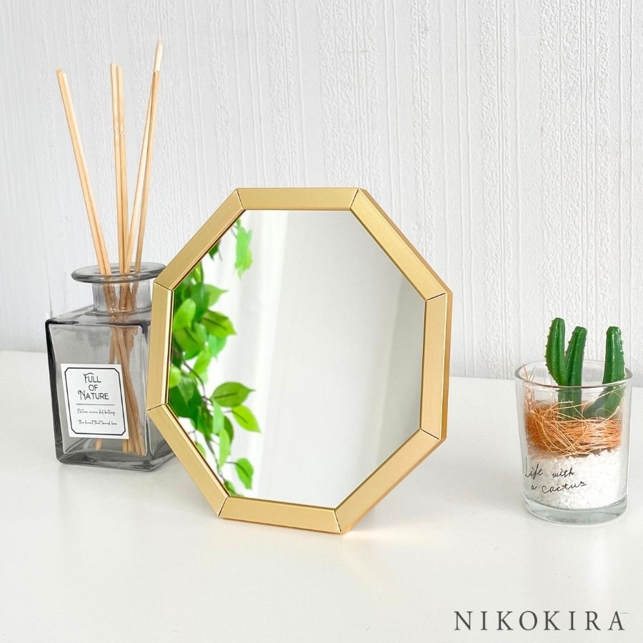 八角鏡 八角ミラー 八角形 風水 玄関 シャイン SS 15cm | 卓上ミラー