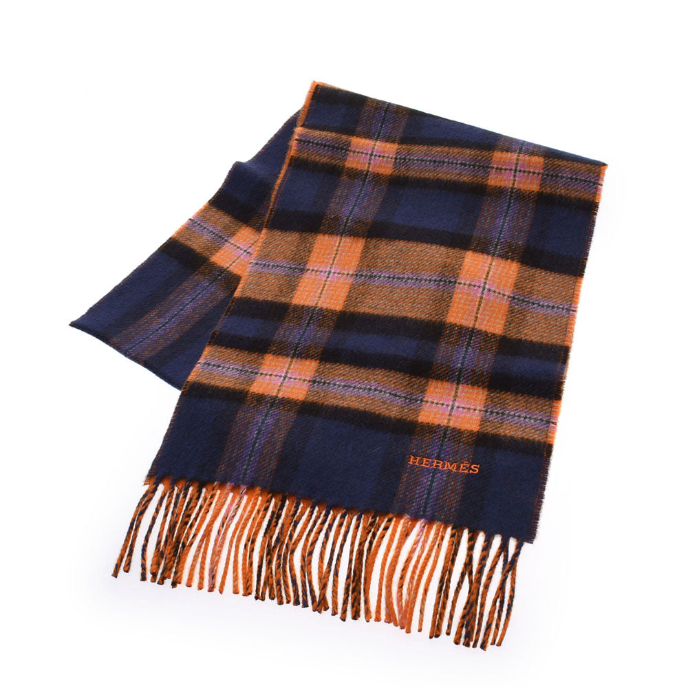 エルメスチェック柄 オレンジ系/青系/ピンク ユニセックス マフラー