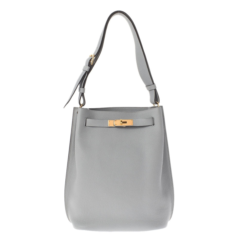 エルメスソーケリー 22 セミショルダー ブルーグラシエ ゴールド金具 T