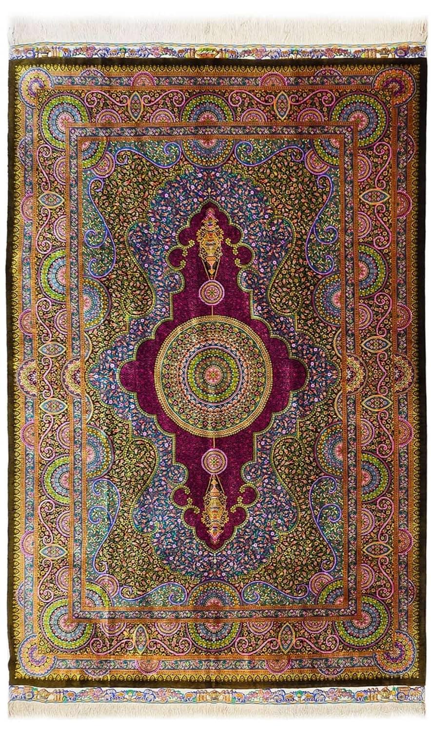 ペルシャ絨毯 クム産 シルク100% リビングサイズ ID23042