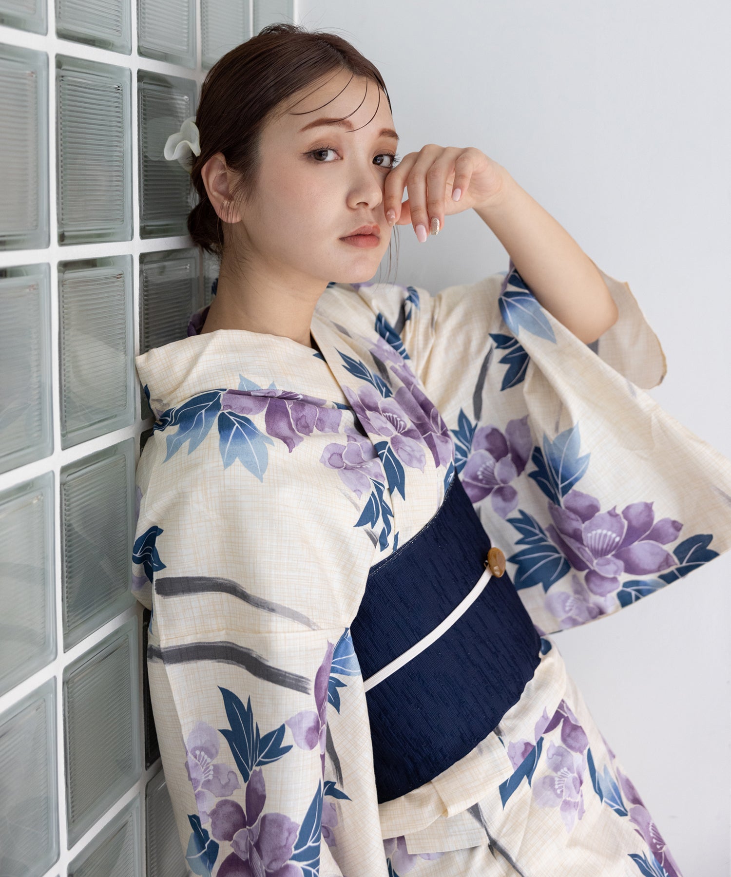 こだわり浴衣5点セット (浴衣/帯/下駄/腰紐/着付け冊子) 変わり織生地