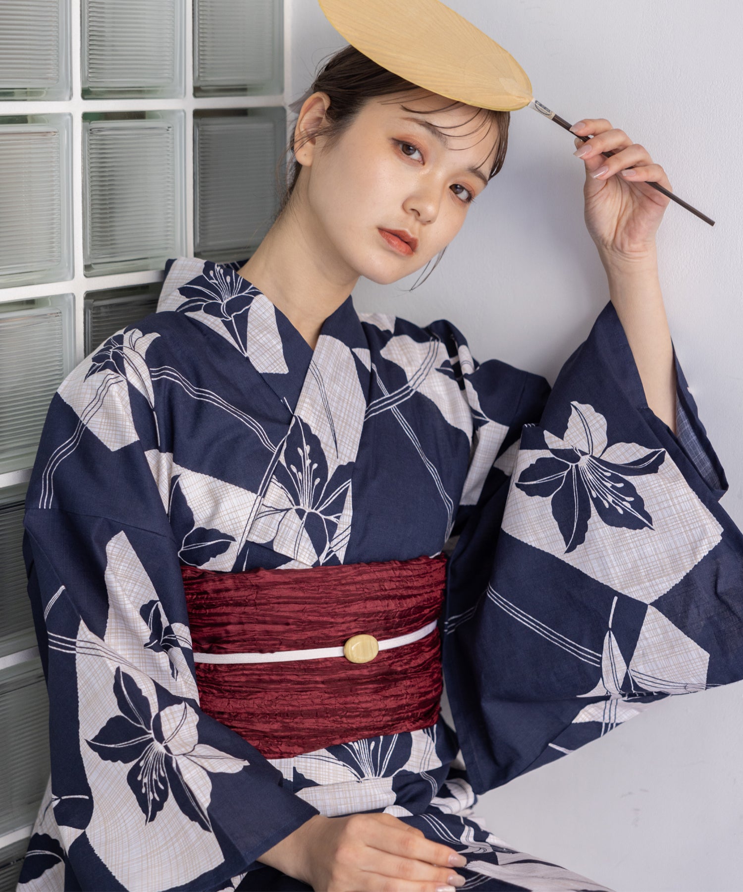 こだわり浴衣5点セット (浴衣/帯/下駄/腰紐/着付け冊子) 変わり織生地