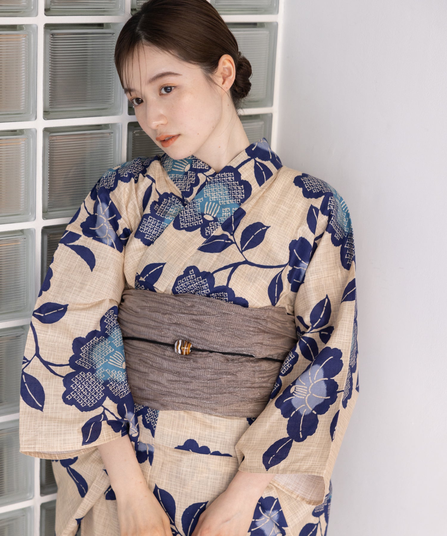 こだわり浴衣5点セット(浴衣/帯/下駄/腰紐/着付け冊子) 変わり織生地