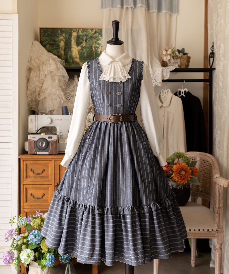 Forest Wardrobe クラシカルジャンパースカート(グレーストライプ