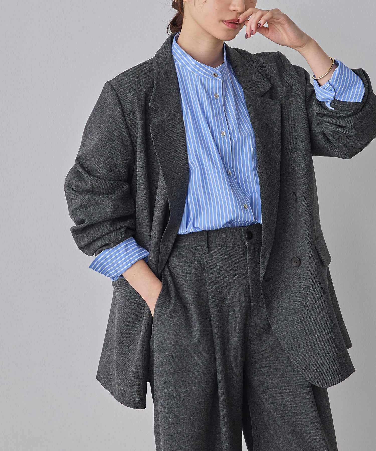 WEB限定/別注】【セットアップ対応】杢調ライトダブルテーラードジャケット