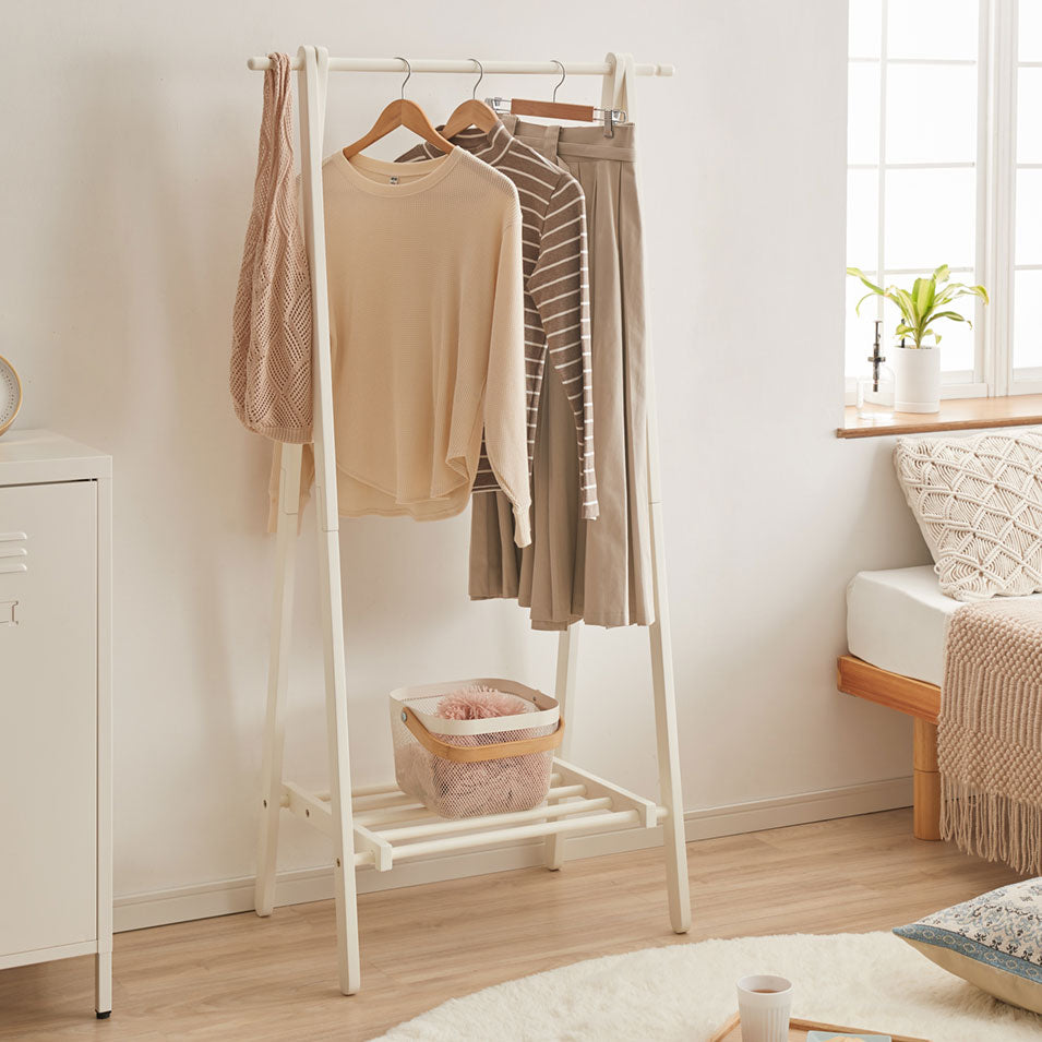 天然木 ハンガーラック 幅80cm 棚付き A型ハンガーラック 折りたたみ