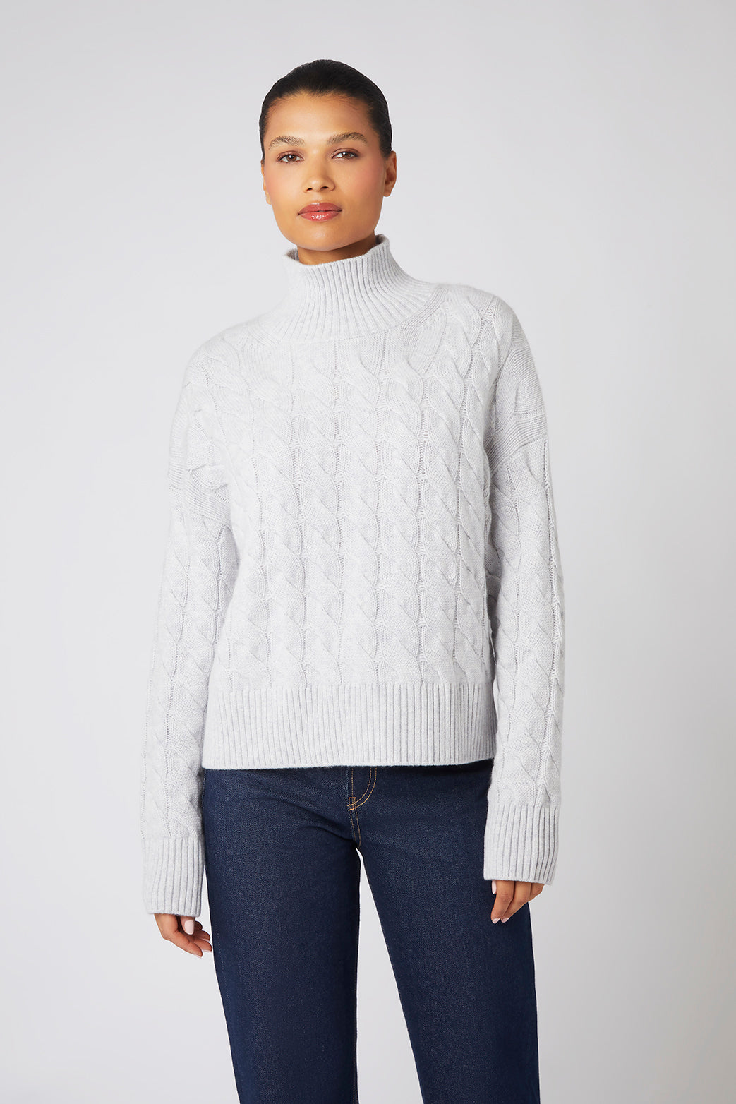 Grey St Moritz Cable Knit Mock Neck Jumper – Heidi Klein