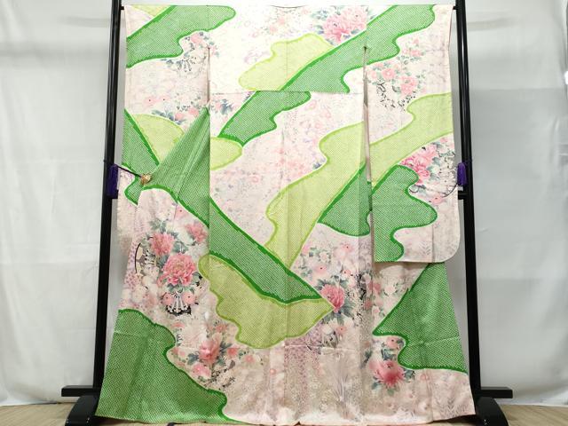 平和屋着物□豪華振袖 駒刺繍 絞り 花車文 銀彩 正絹 逸品 CABD6281fb