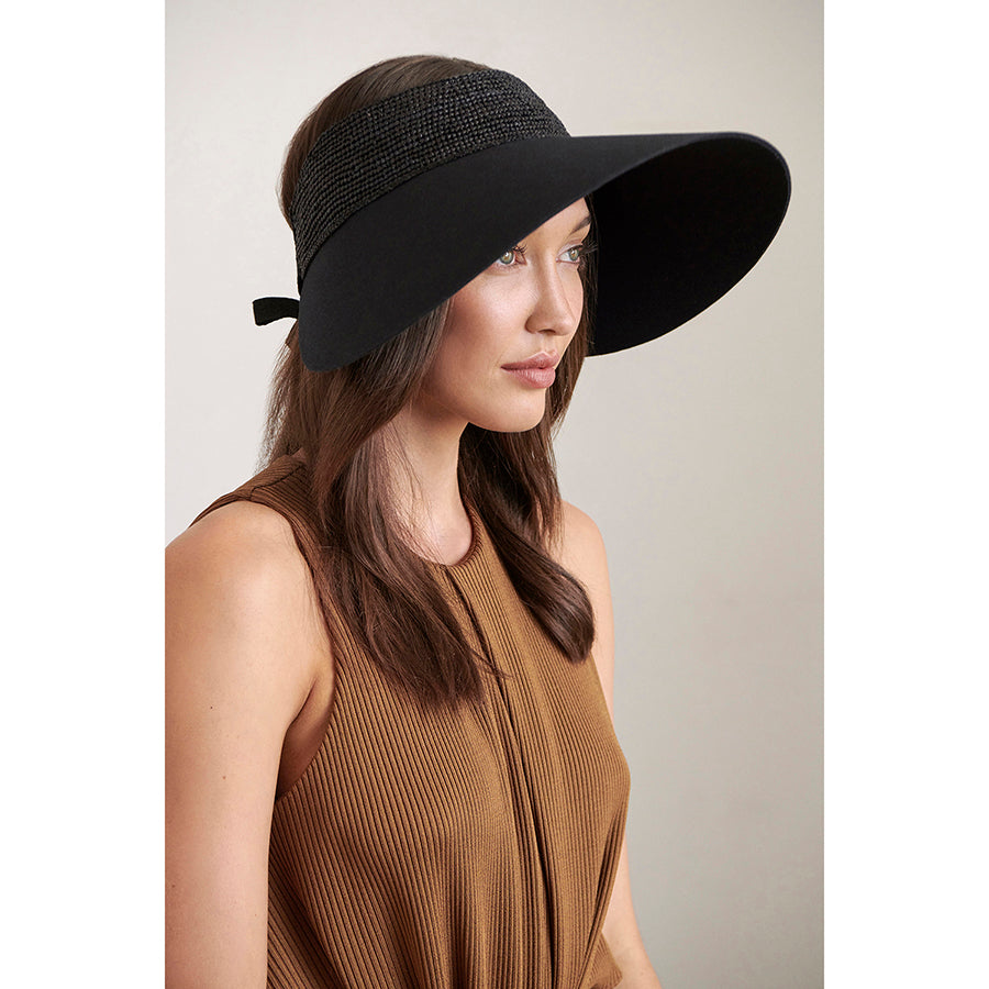 Shop the Rosalie 3/4 Brim Visor in Charcoal/Black | Helen Kaminski