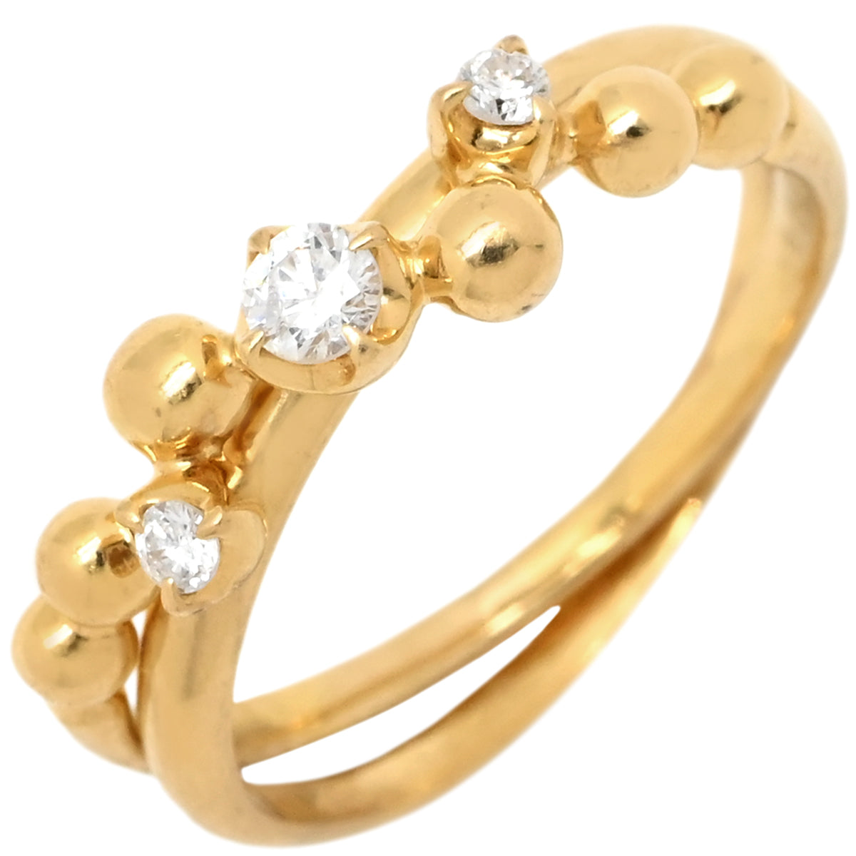 4℃ 4℃ ダブルループ ダイヤ イエローゴールド リング 指輪 K18YG Au750