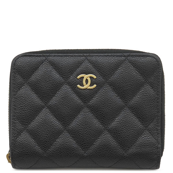 シャネル CHANEL ラウンドジップ ミニ財布 AP4652 ブラック カーフ