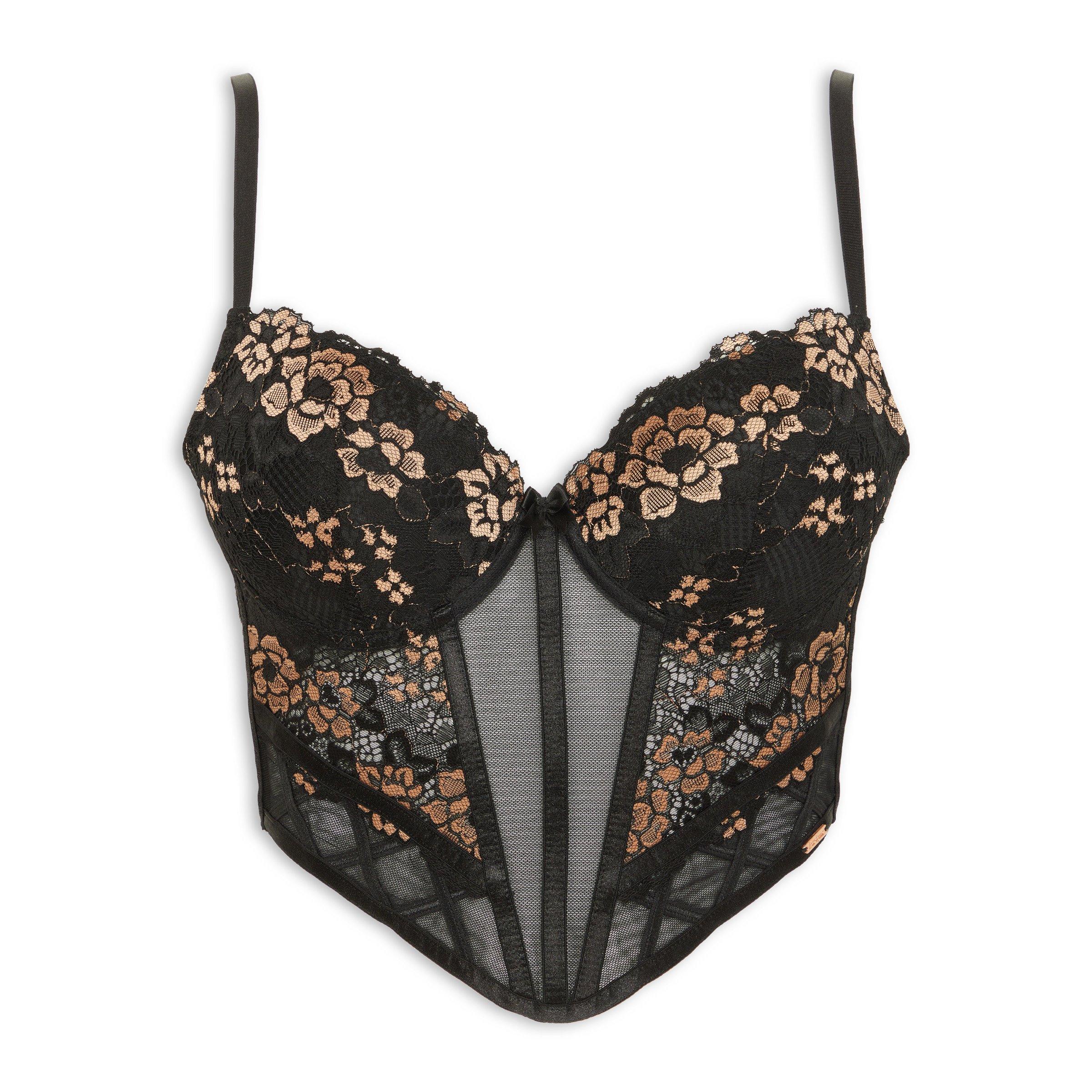 Black Floral Print Push-up Corset (3156371) | Intrigue