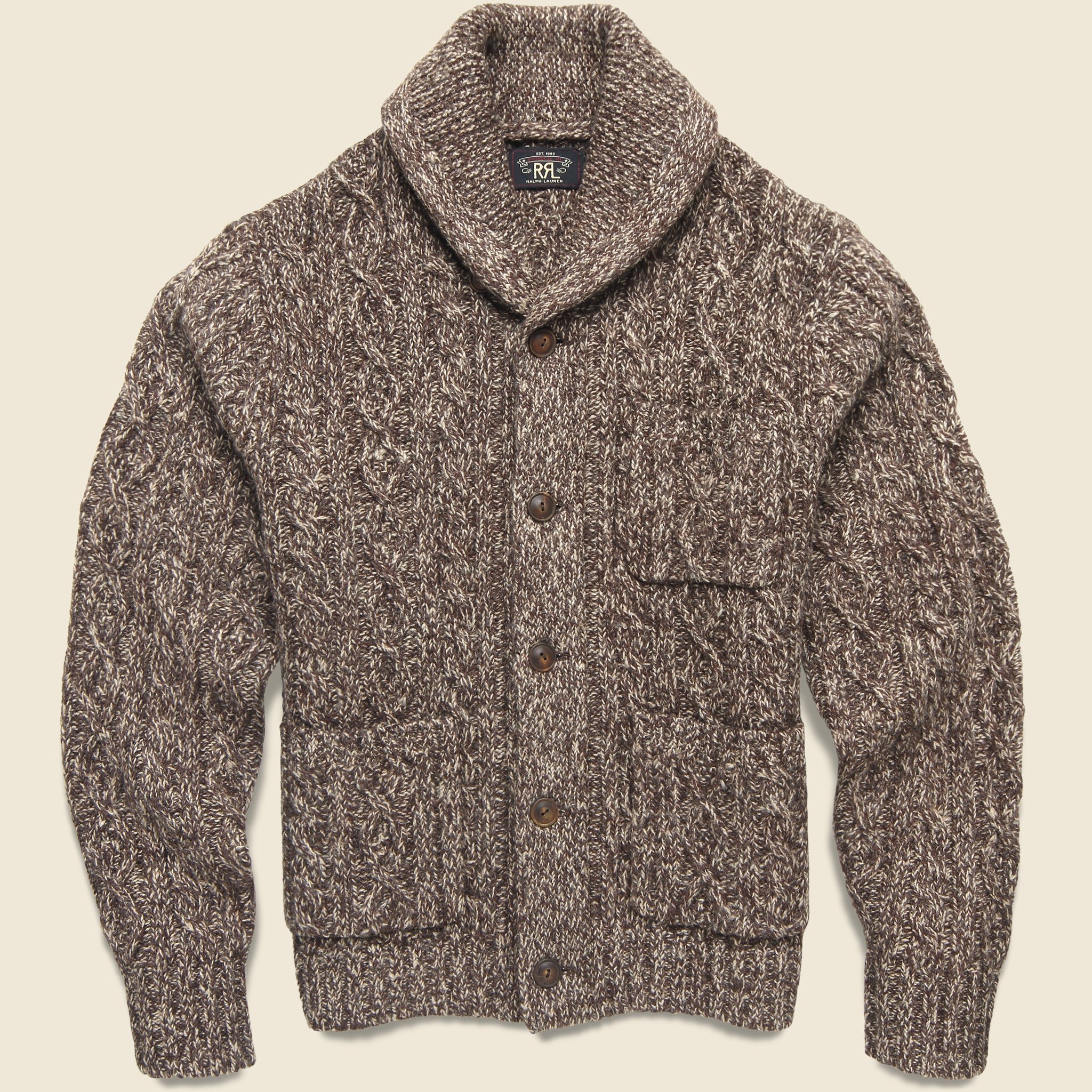Marled Shawl Collar Cardigan - Brown