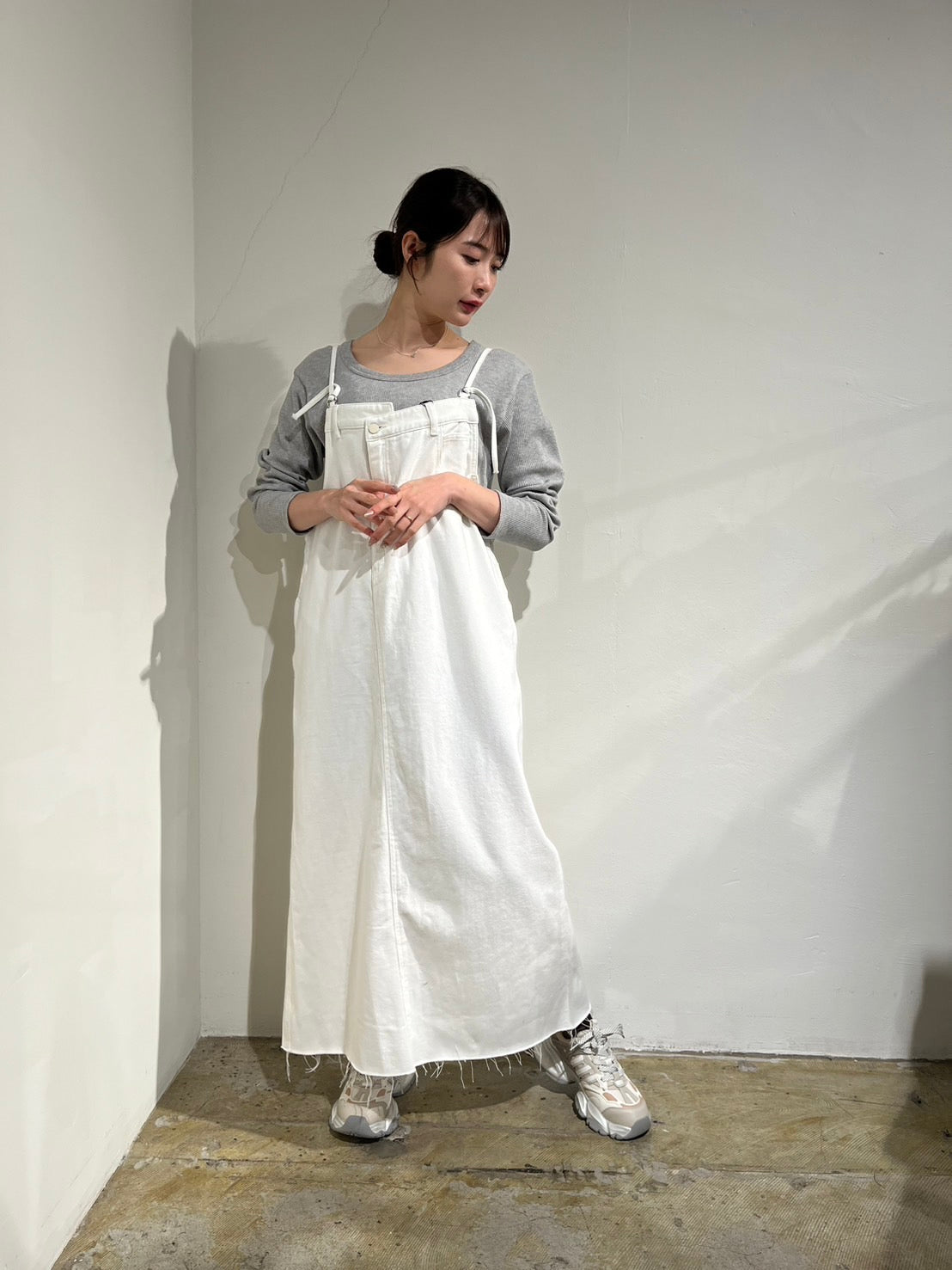 pauline bleu】裾フリンジデニムジャンスカ /56897