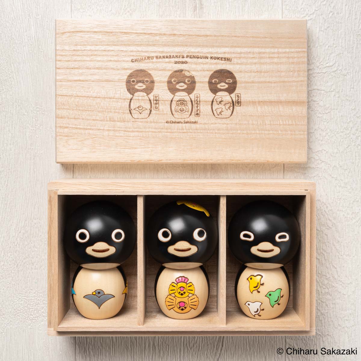 さかざきちはる ペンギンこけし3体セット/特製桐箱仕様（直筆サイン