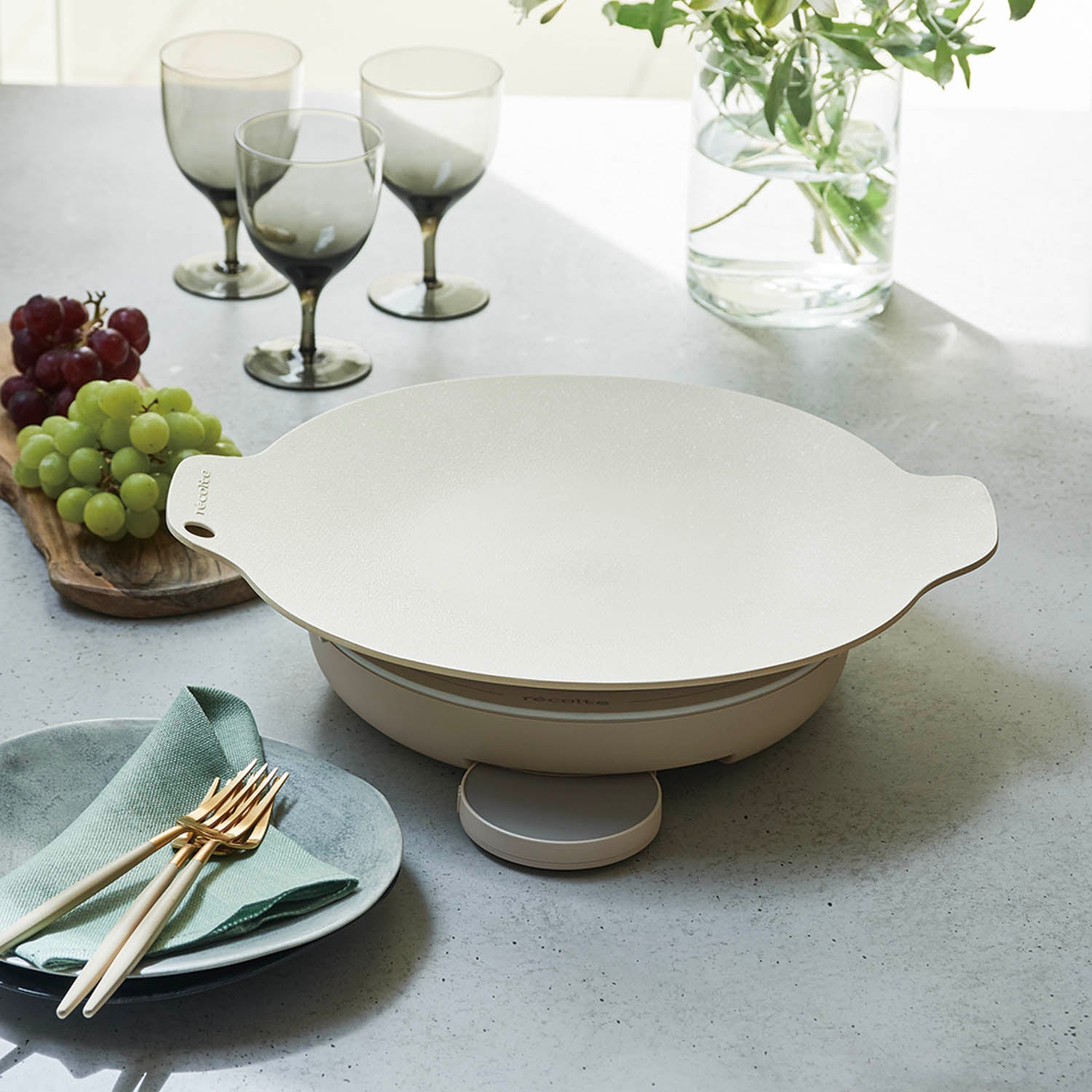 recolte(レコルト) 卓上IH クッキンググリドル クリームホワイト RIH-1