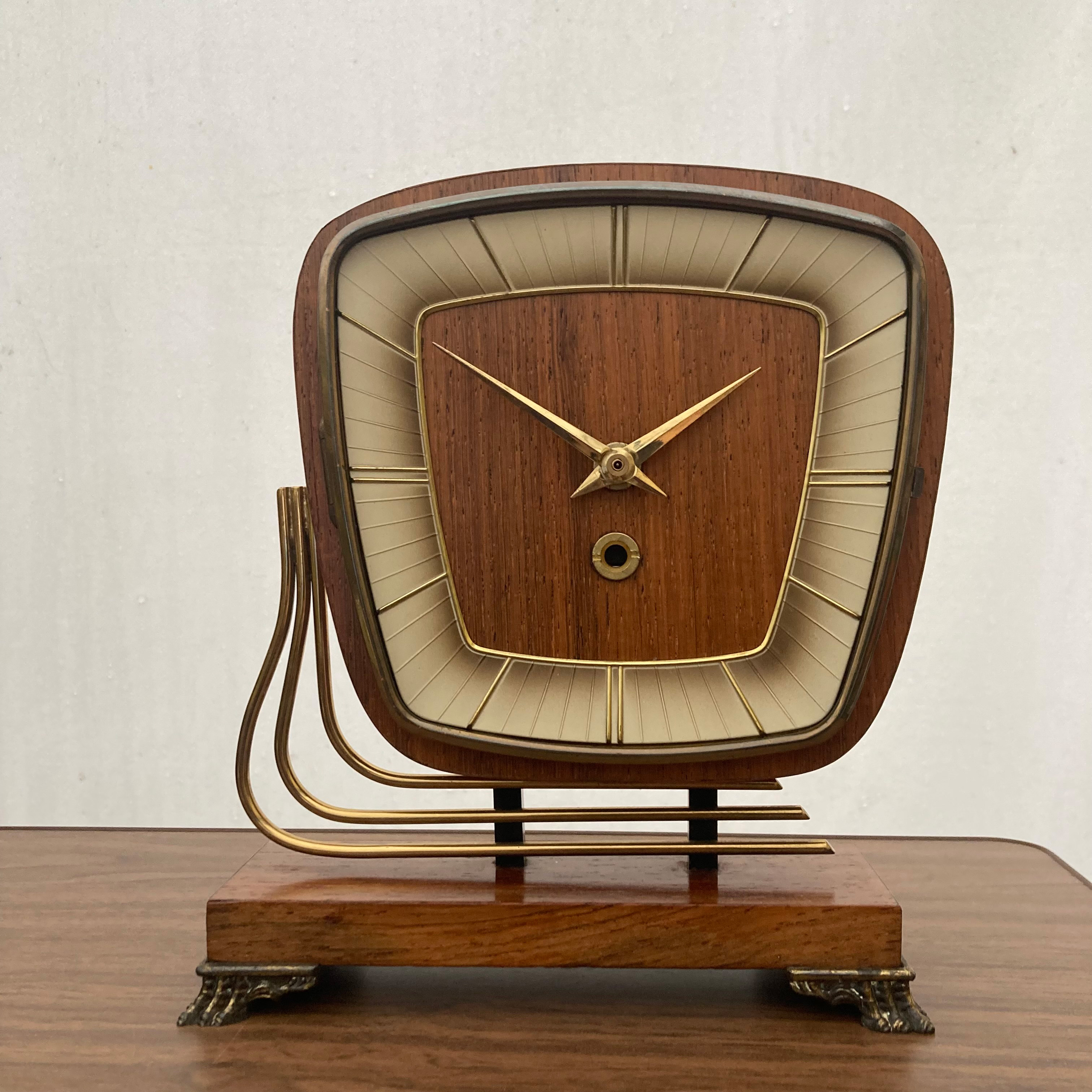 オランダ ヴィンテージクロック 置き時計 チーク材 真鍮ミッド