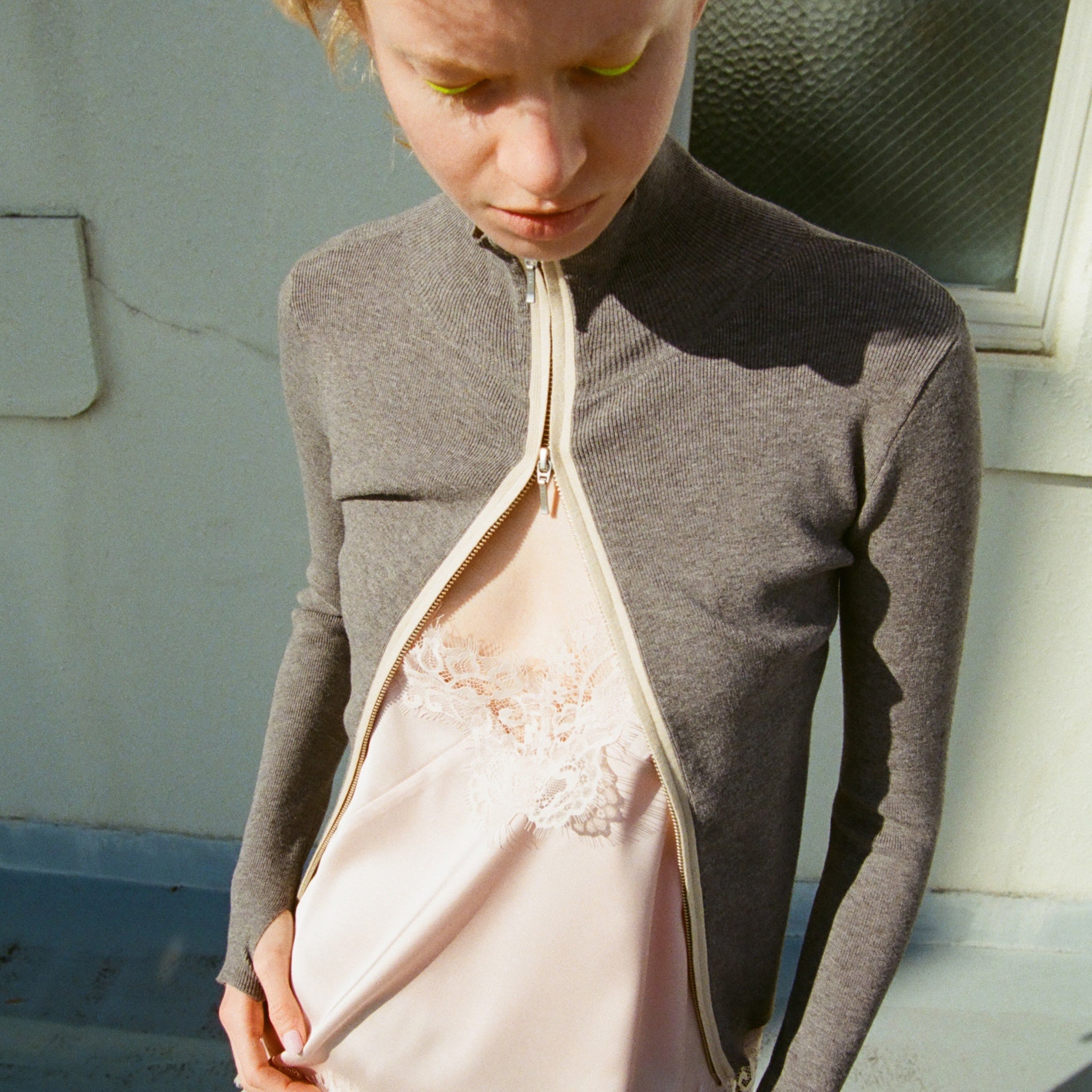 Double Zipバイカラートップス