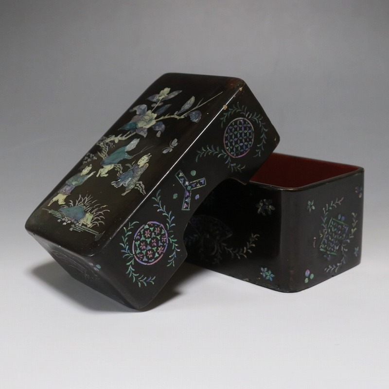 仙遊洞 琉球螺鈿 唐子 植物文 小箱