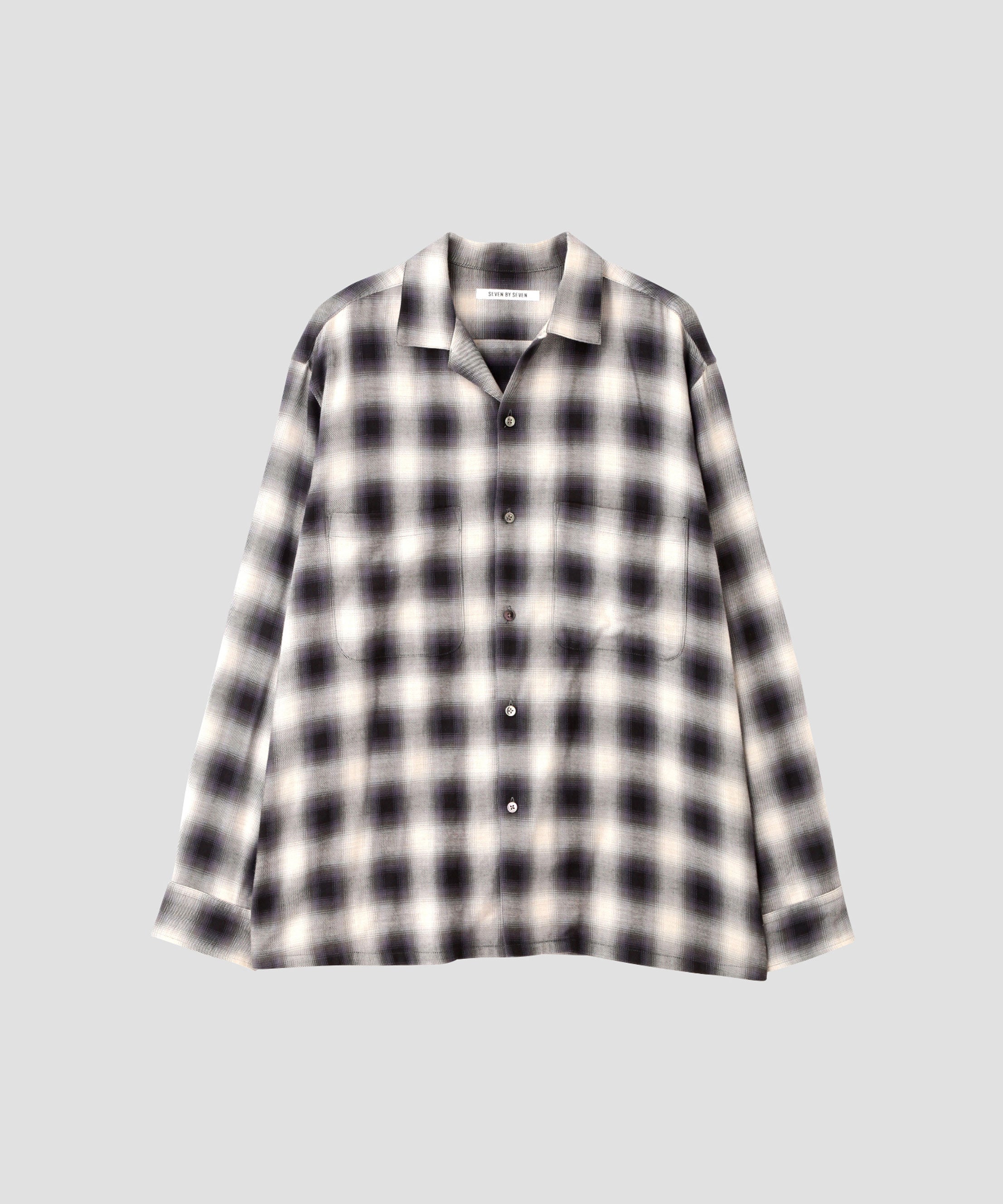 OMBRE CHECK OPEN COLLAR SHIRTS ‐Cotton Yak‐ | SEVEN BY SEVEN