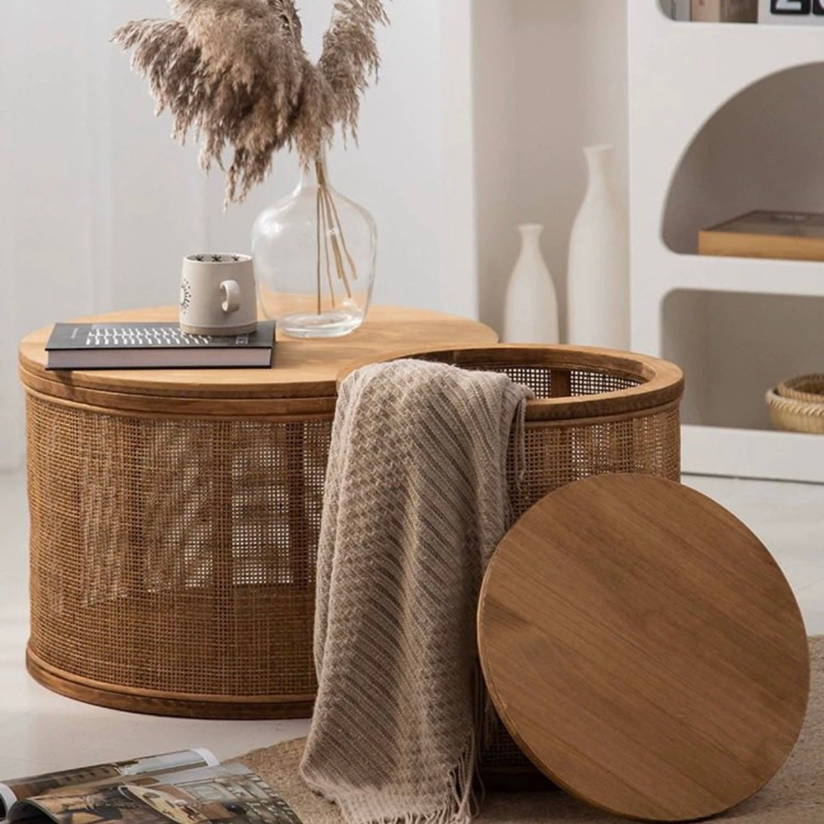 ラタン ラウンドサイドテーブル