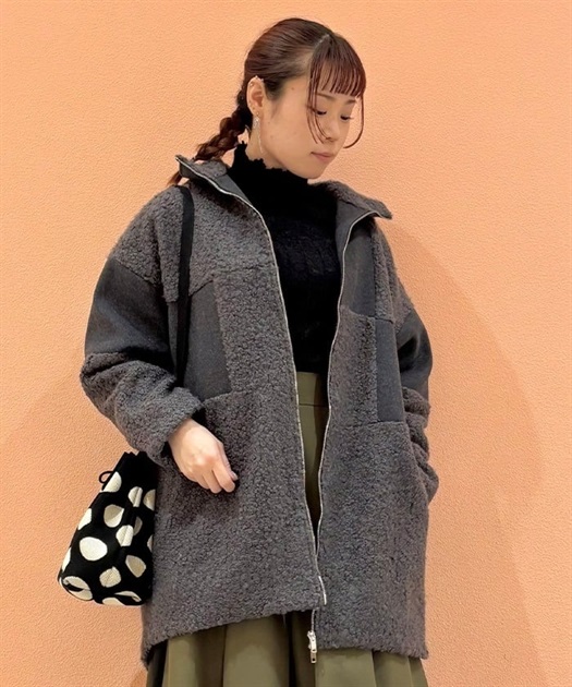 パッチワークボアジップコート | axes femme online shop