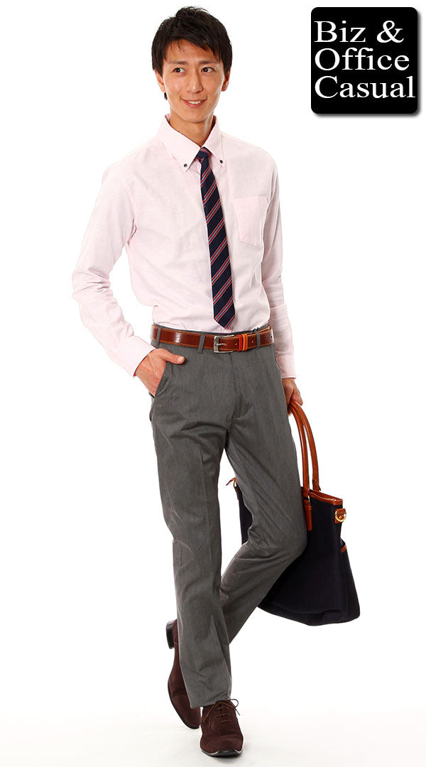 ピンクシャツ×ストライプネクタイ×グレースラックス biz14-15aw_1617の