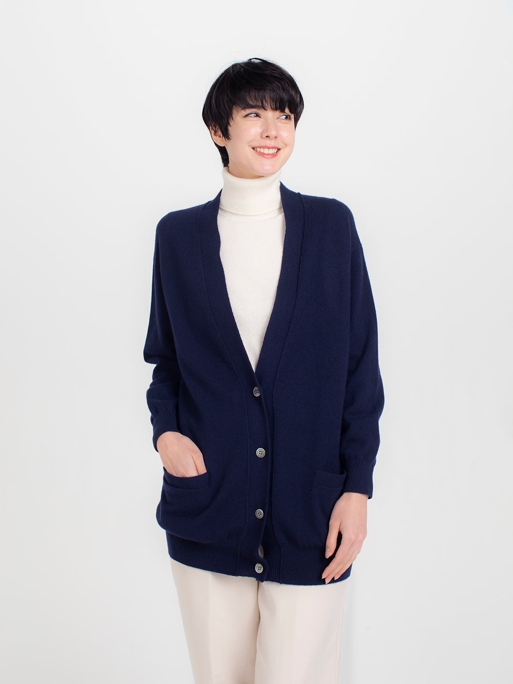 日本製】カシミヤ100% ミドルレングス Vネック カーディガン レディース