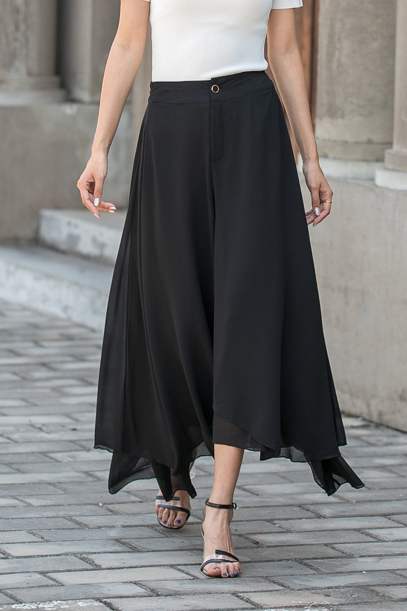 Black Chiffon Wide Leg Casual Loose Pant Skirt 3433 – Xiaolizi