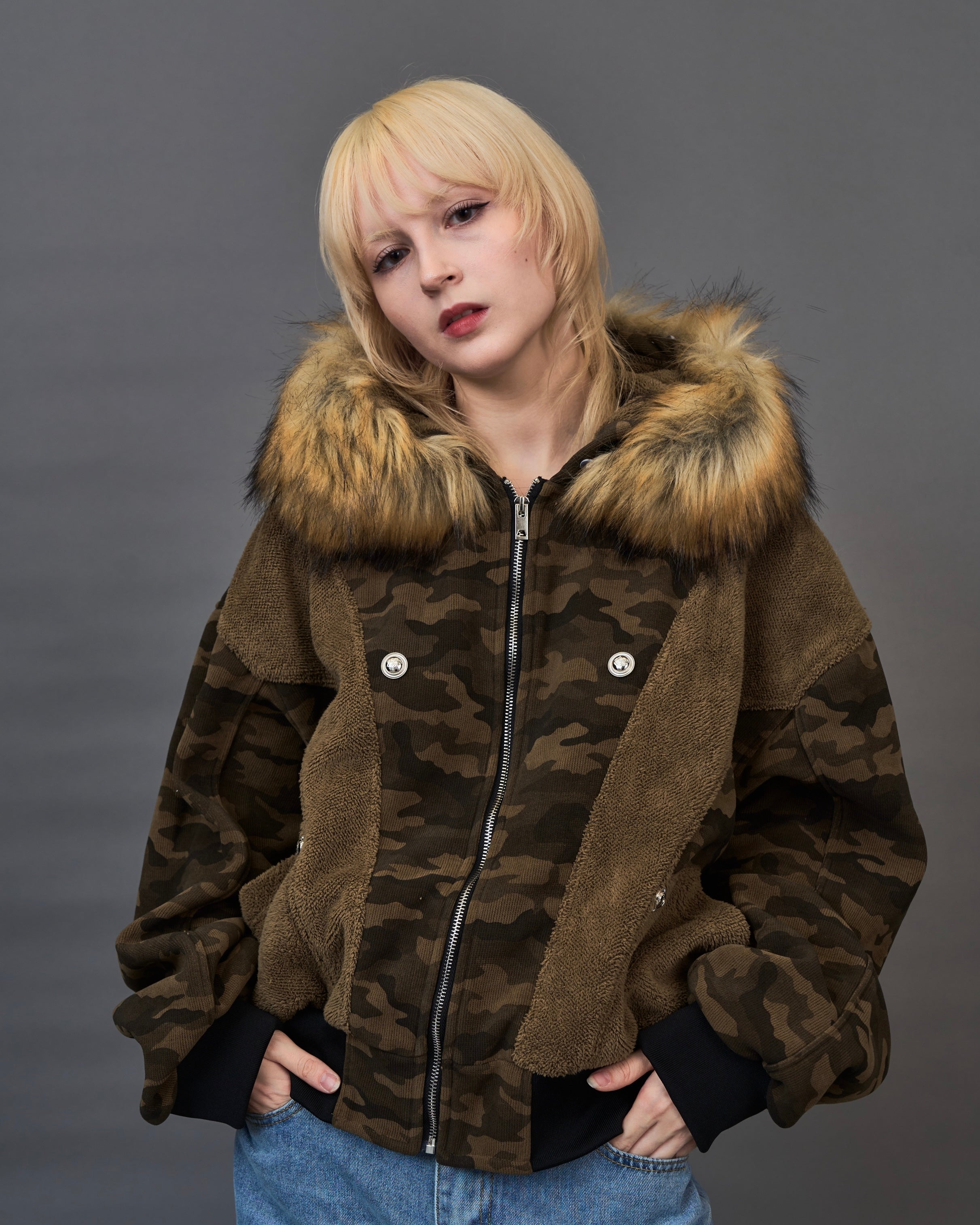 Military Camouflage Faux Fur Short Blouson /ミリタリー