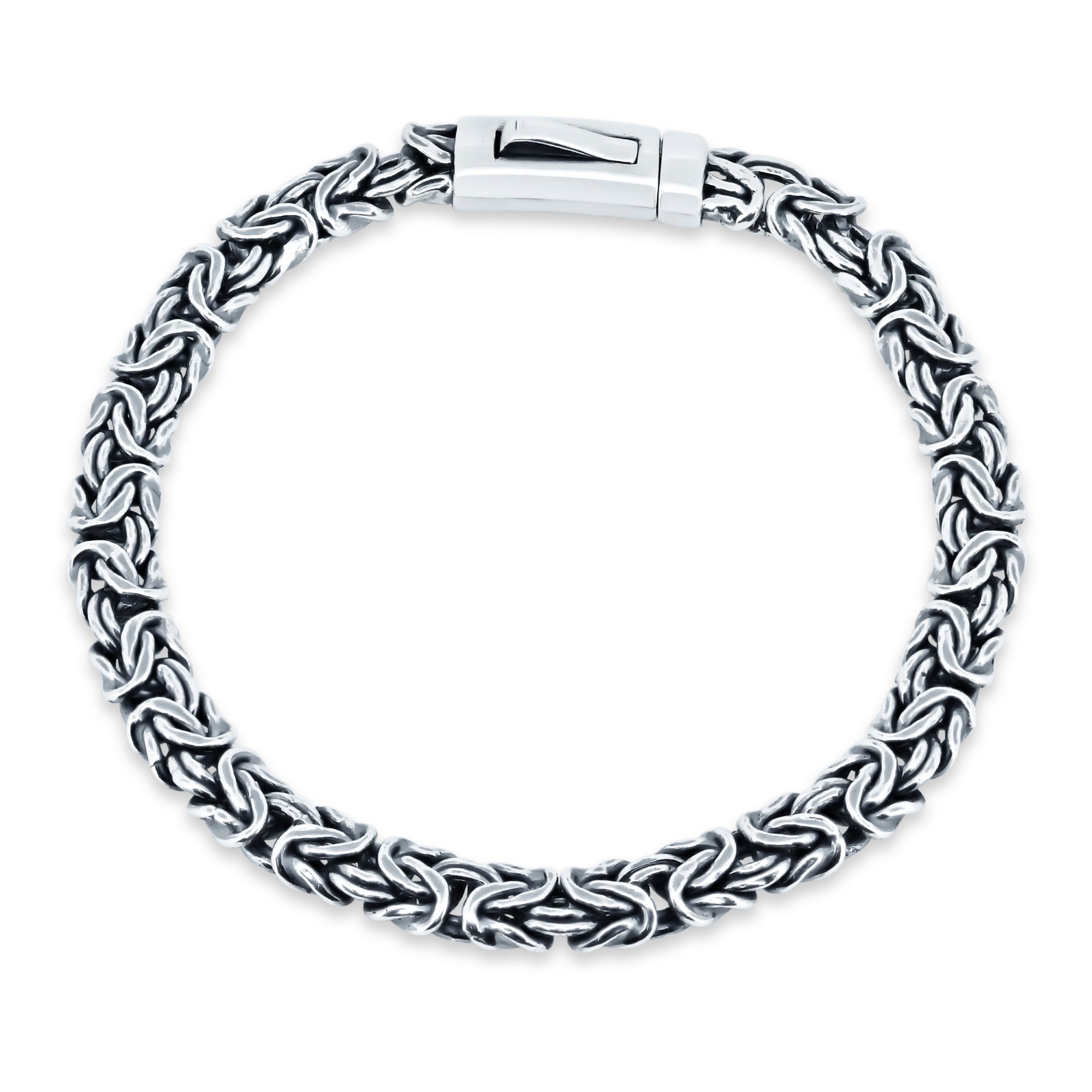 925 Sterling Silver Rhodium Plated Flat Byzantine Bracelet Bar