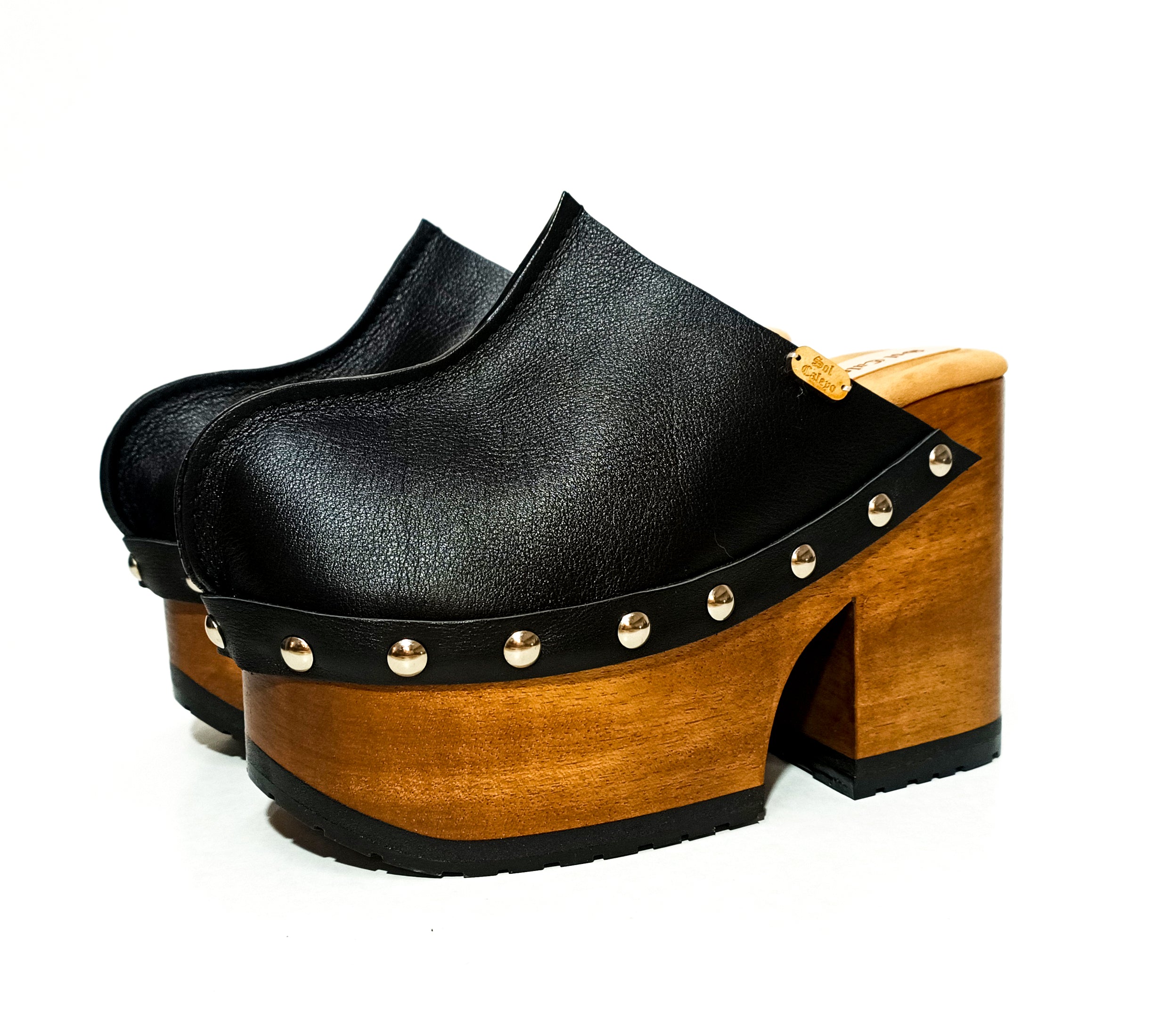 Black Leather Clogs | Handmade Wooden Platform Heels – Sol Caleyo