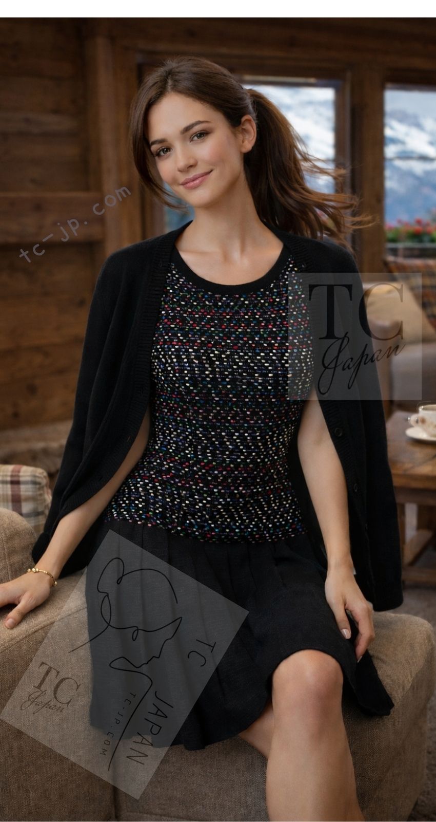 シャネル ワンピース CHANEL ブラック ネイビー マルチカラー コットン