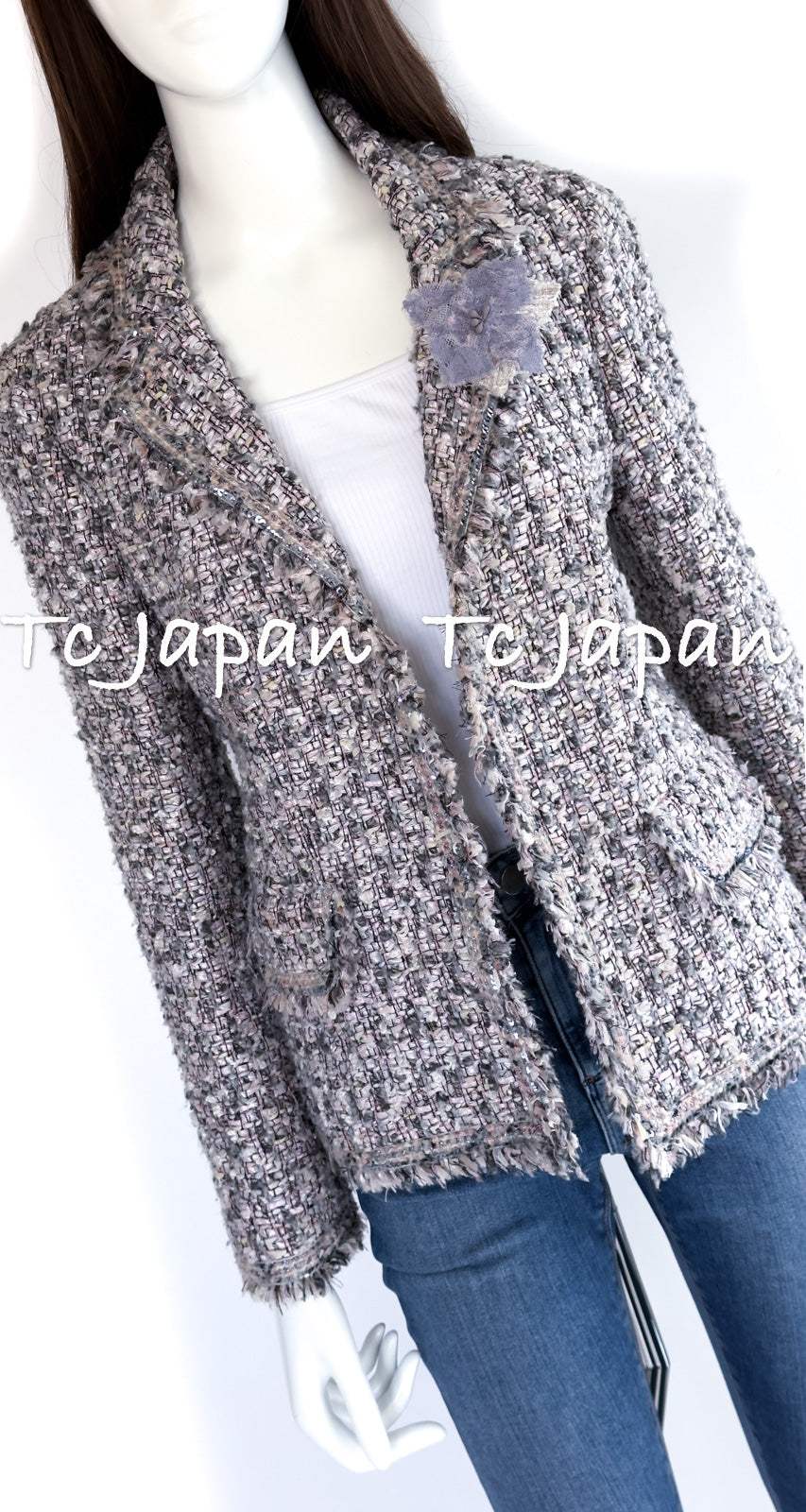 シャネル ジャケット CHANEL グレー ピンク ラベンダー マルチカラー