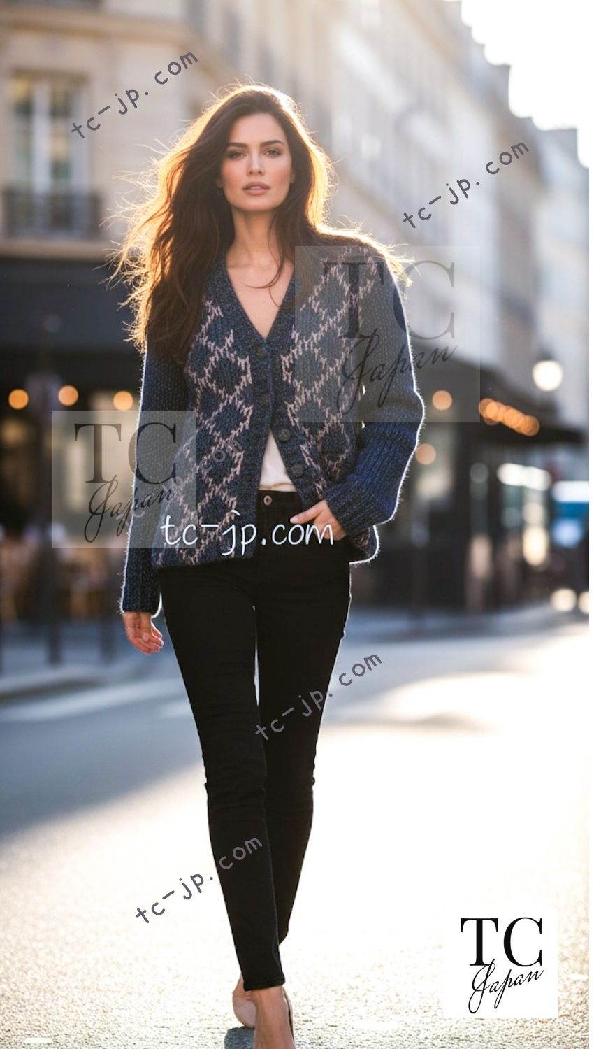 シャネル カーディガン CHANEL ネイビー モヘア マトラッセ 肉厚