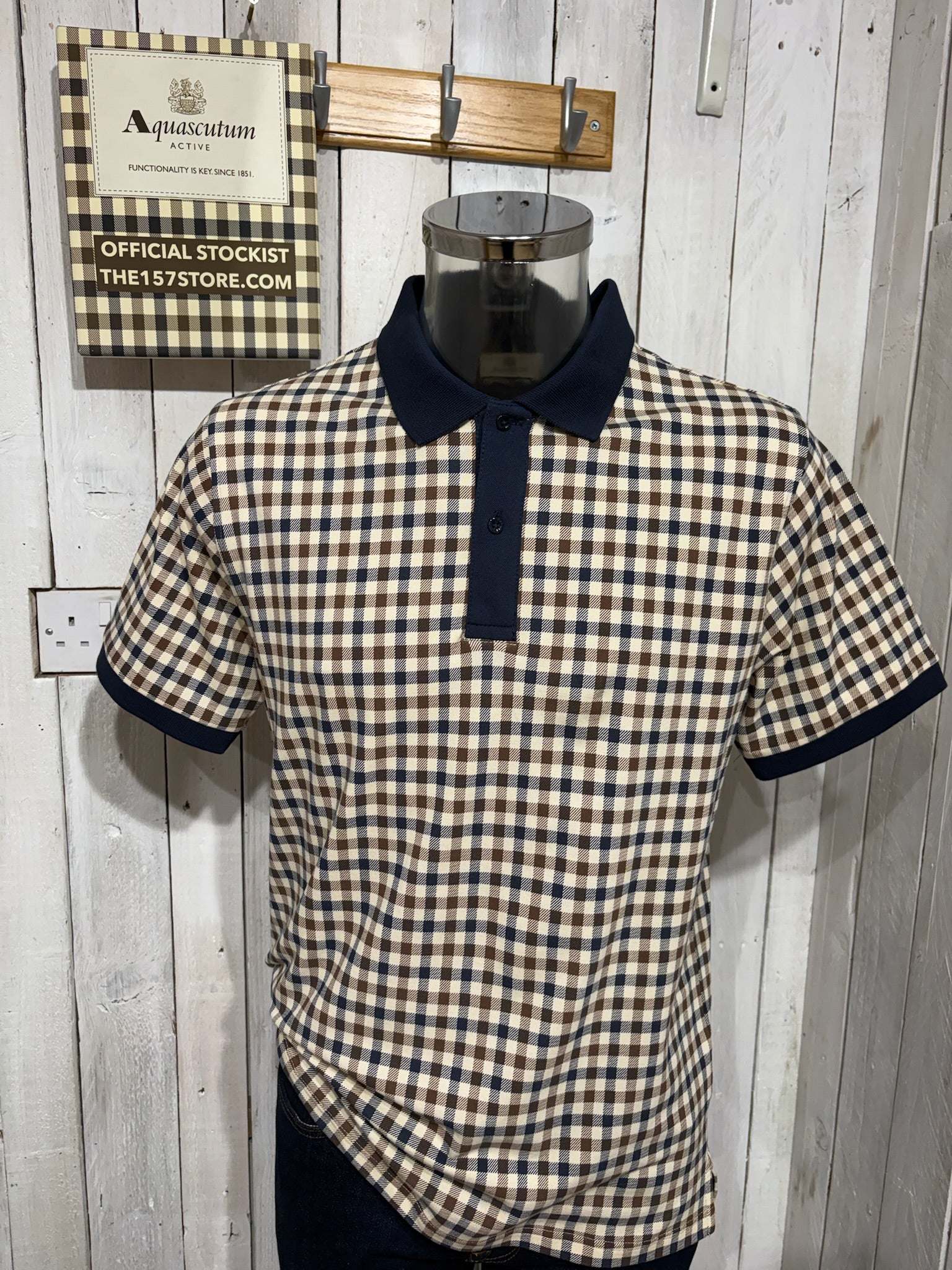 Aquascutum 2026 Stretch Piquet Club Check Polo - Navy