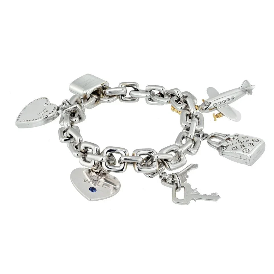 Louis Vuitton 18K White Gold 6 Charm Link Bracelet – The Back Vault