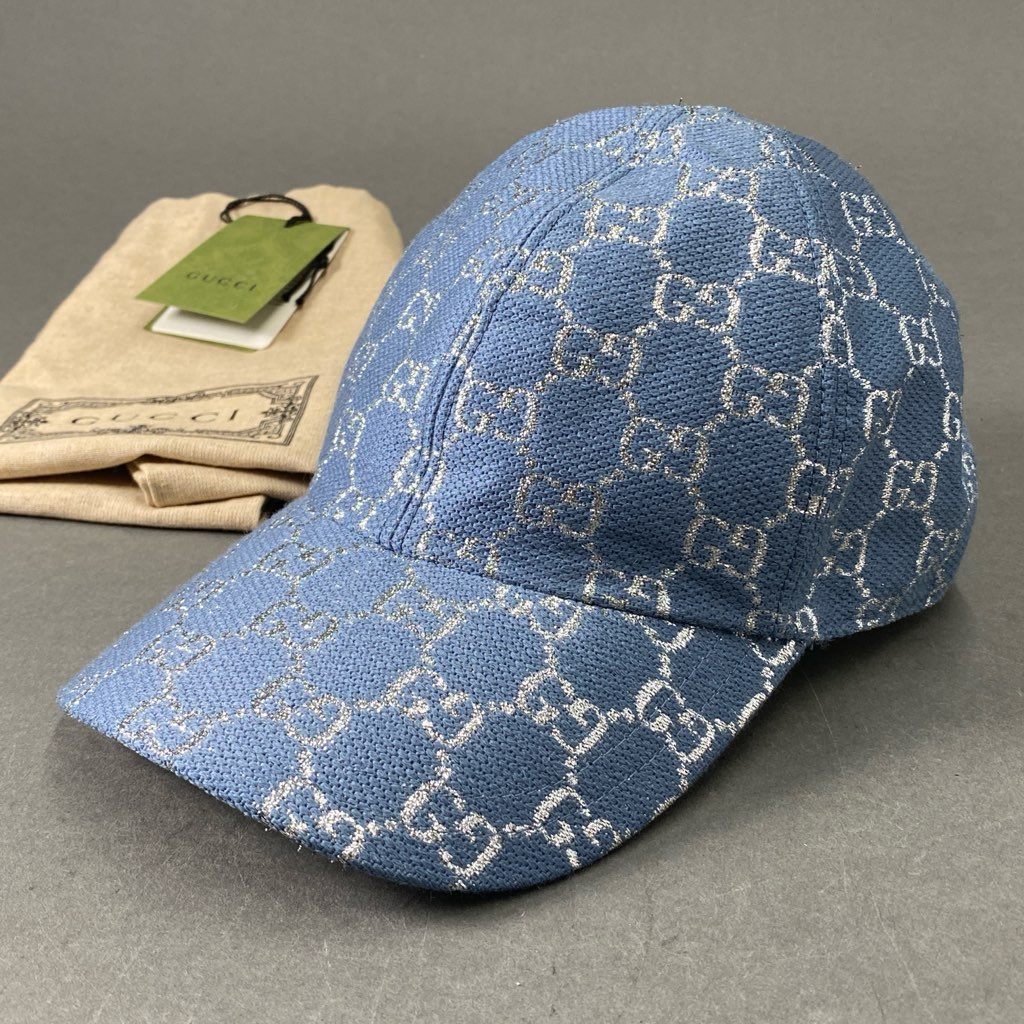 f6 GUCCI グッチ GGラメ ベースボールキャップ 631953 S 56cm ブルー