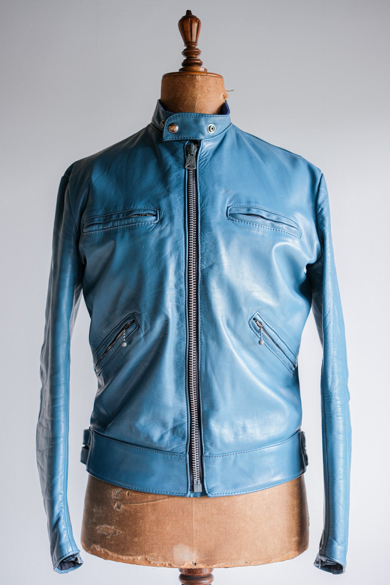 70's】Vintage Lewis Leathers Turquoise Leather Riders Jacket Size.38