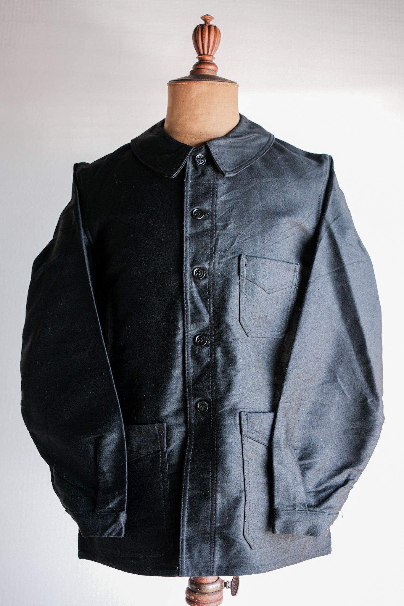 30's] French Vintage Black Moleskin Work Jacket 