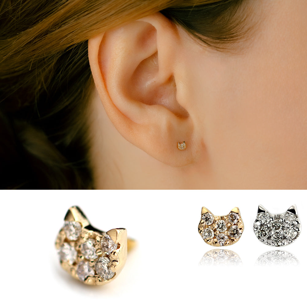 可愛い猫モチーフのダイヤモンド ボディピアス │ K10 – PICOLLET