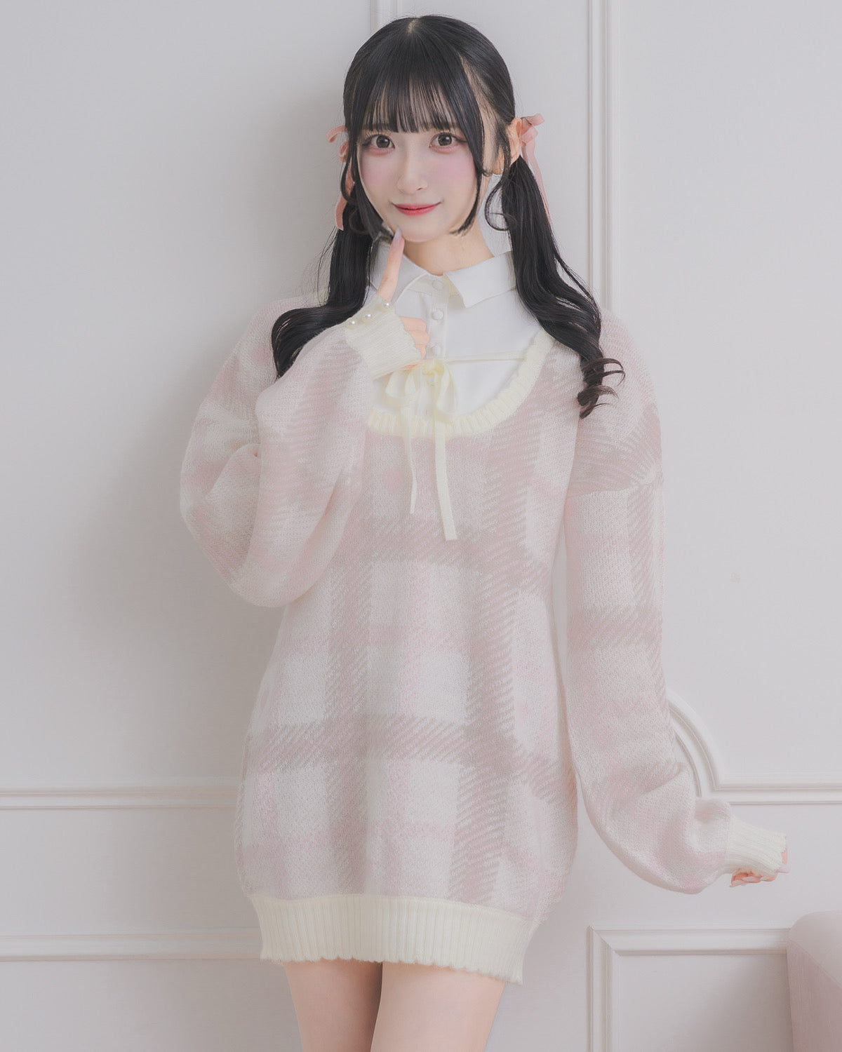 ハートチェックレイヤードニットワンピース – pium