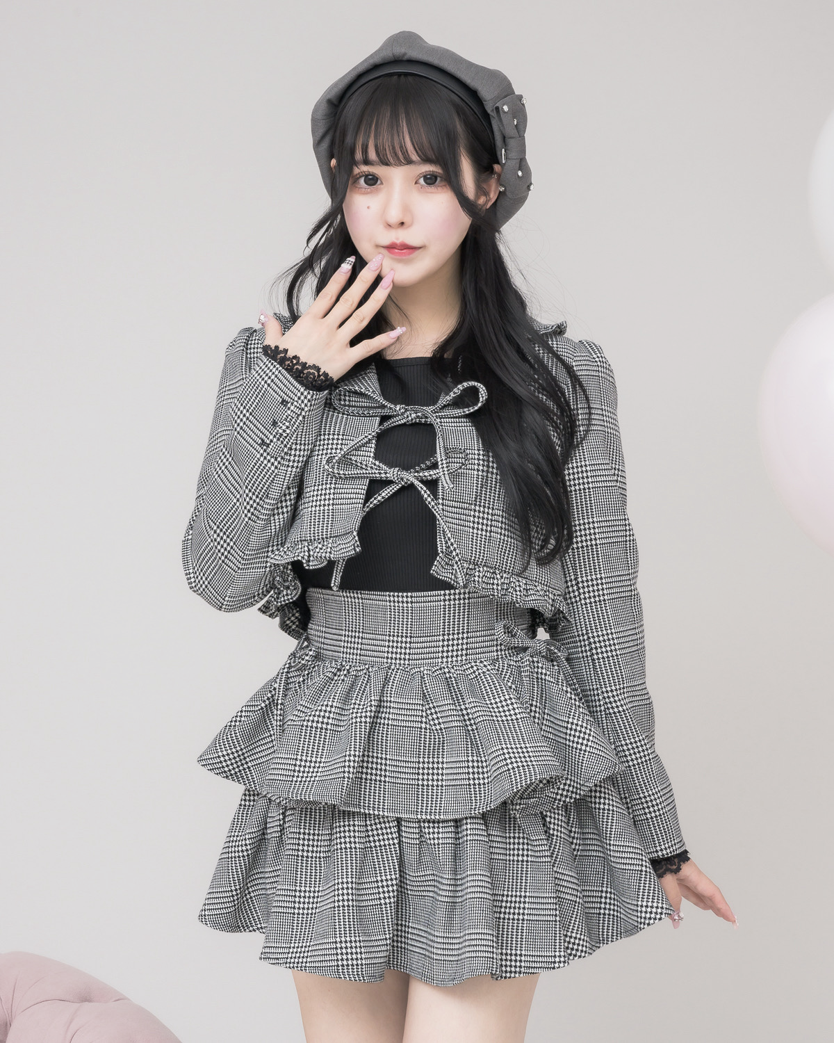 ラメチェックフロントリボンジャケット – pium